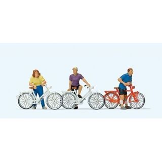 10637 Preiser H0 1:87 Stehende Radfahrer an der Bahnschranke Cyclists waiting at the level crossing