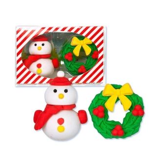 943583 Trendhaus Radierer Wintertime 2 er Set Schneemann Türkranz Kranz