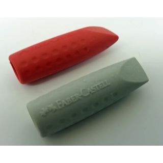 Faber Castell 2 Radiererkappen Radierer Eraser Cap für Bleistift schmierfrei grau/rot