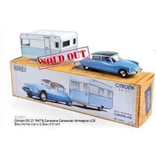 CL1551 Norev CIJ 1:43 Citroen DS 21 caravane Bleu Monte-Carlo Wohnwagen Metall