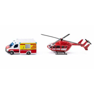 1748 Siku 1:87 Mercedes-Benz Rettungswagen und Helikopter